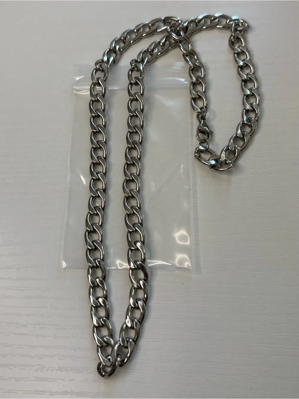 Men's Silver Curb Chain Necklace - Polished Stainless Look